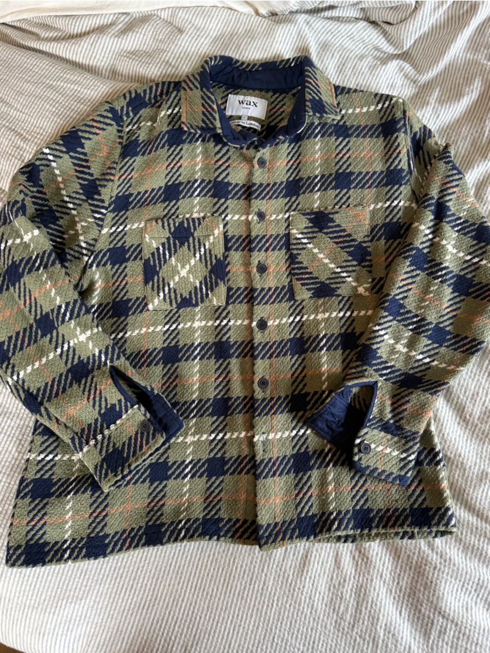 Wax London Men’s Plaid Lightweight Shirt Jacket - Olive & Navy
